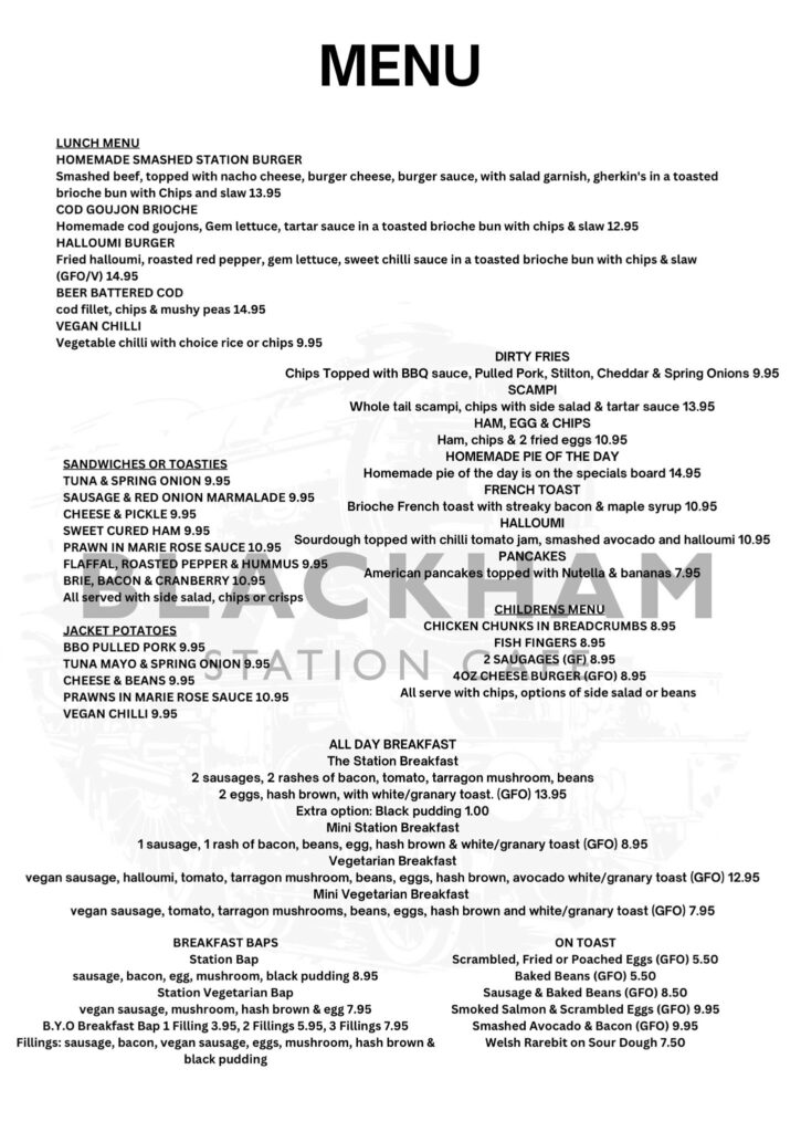 Blackham Station Cafe Menu